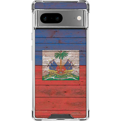 Haiti Flag Dark Wood Google Pixel 8a Clear Case